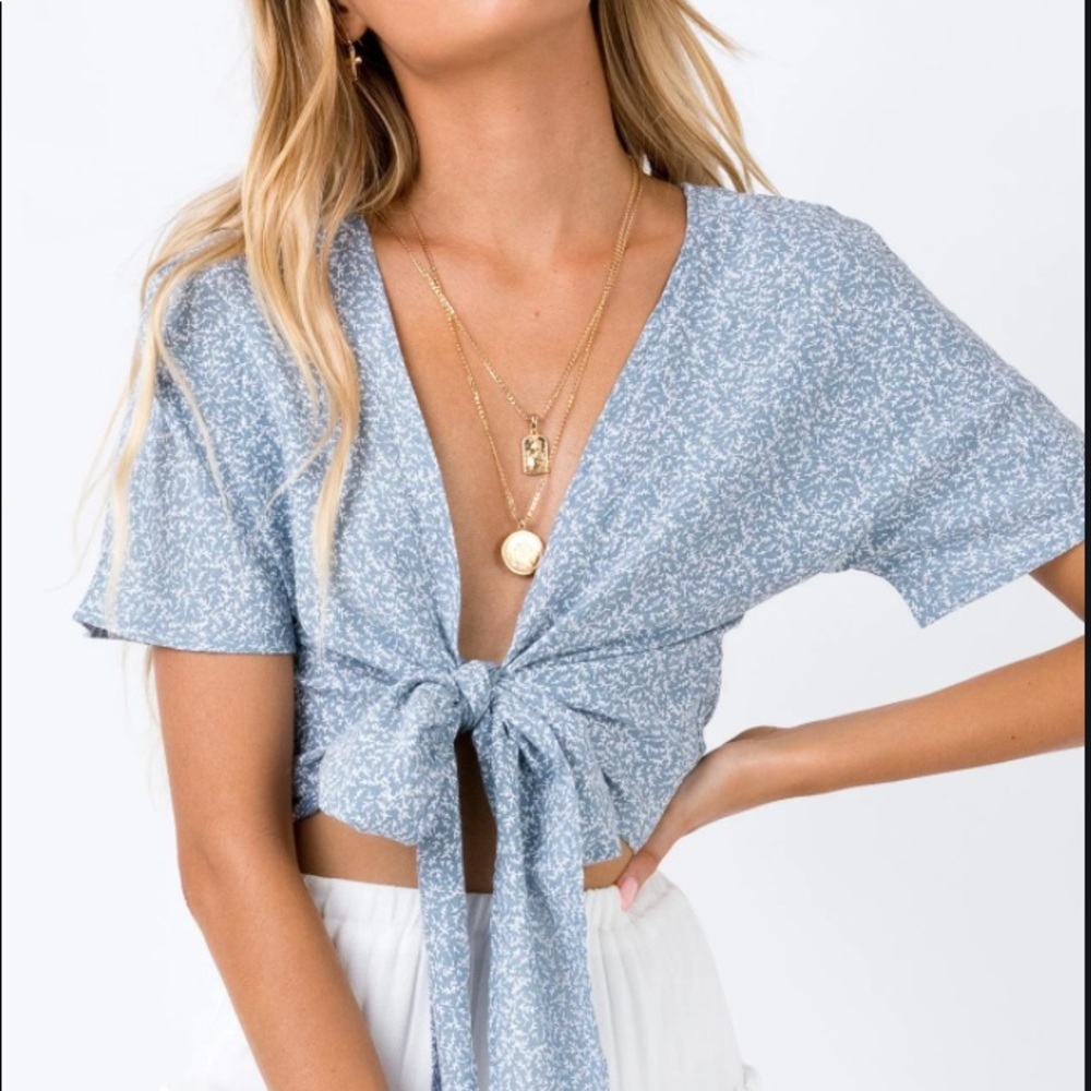 Princess Polly Blue Tie-Front Top